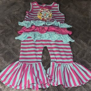 Mustard Pie Pink & Aqua Stripe Emma Romper Size 9m